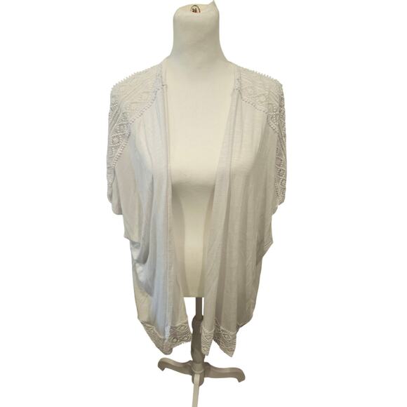 Neiman Marcus white sleveeless oversized cardigan crochet womens large boho - Picture 1 of 6